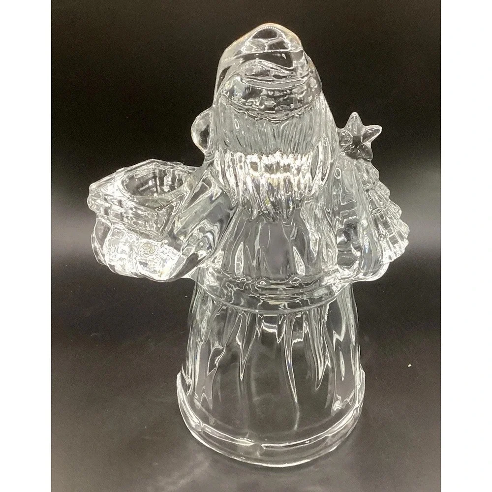 VTG Heavy Lead St George‎ Crystal Santa Claus W/ Tree Taper Candle Holder 7.5